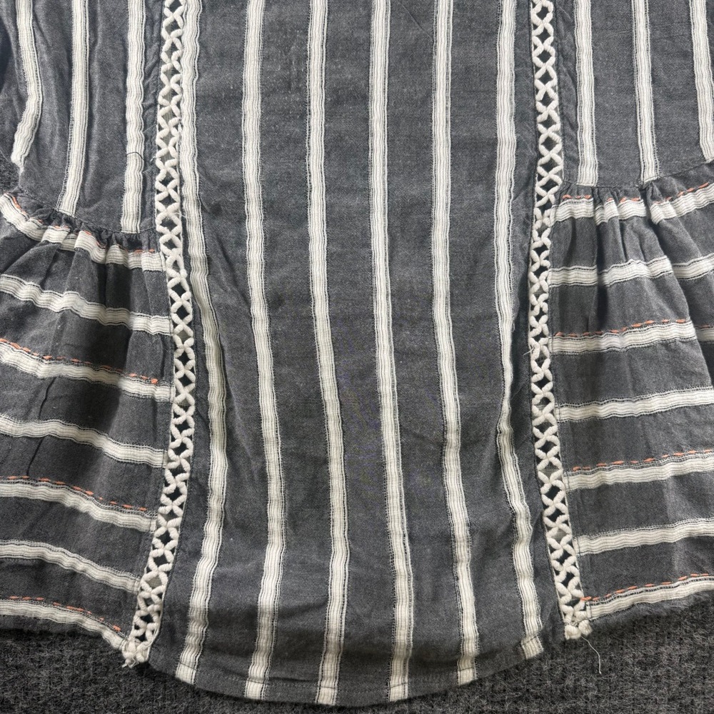 World Market Boho Striped Crochet Trim Peplum Top Grey White SM - Picture 2 of 8